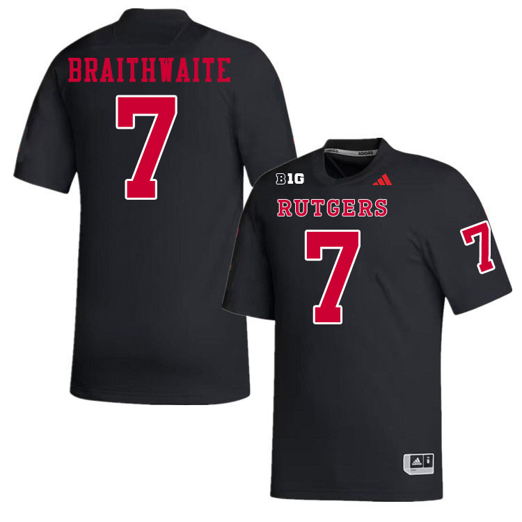 Men #7 Dylan Braithwaite Rutgers Scarlet Knights 2024 College Football Jerseys Stitched-Black